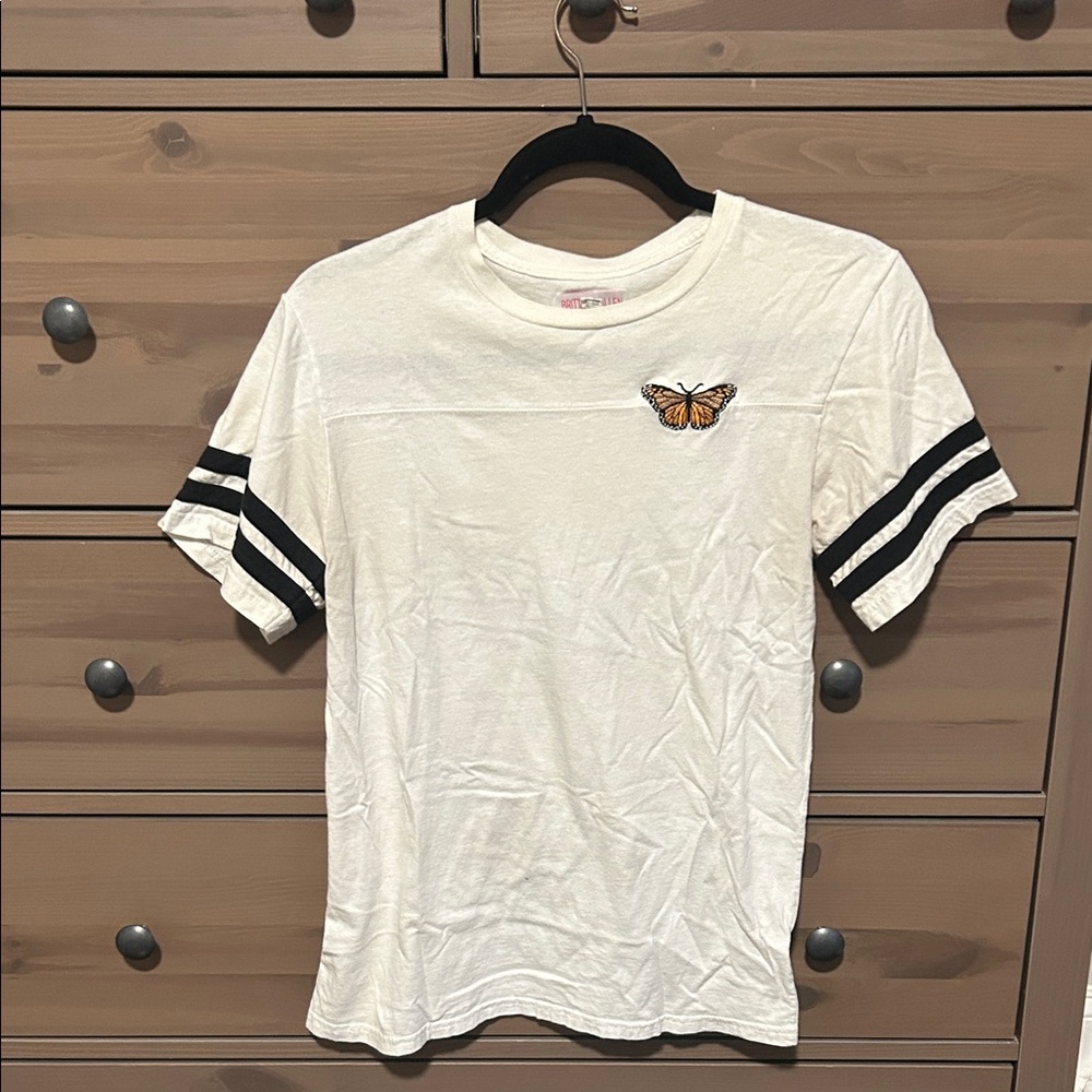Women's Short Sleeve Tee with Butterfly Patch - Cream